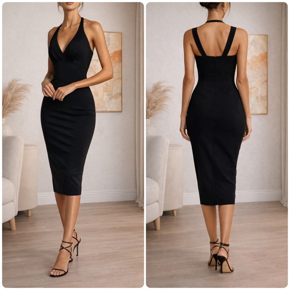 Chiara Boni Dresses & Skirts - Chiara Boni Quirine V-Neck Sleeveless Midi Dress Black Size 44 US 8